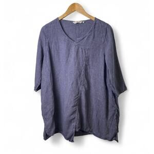 Cheyenne Blue Linen Asymmetrical Pocketed Tunic Women's Size Small/Medium